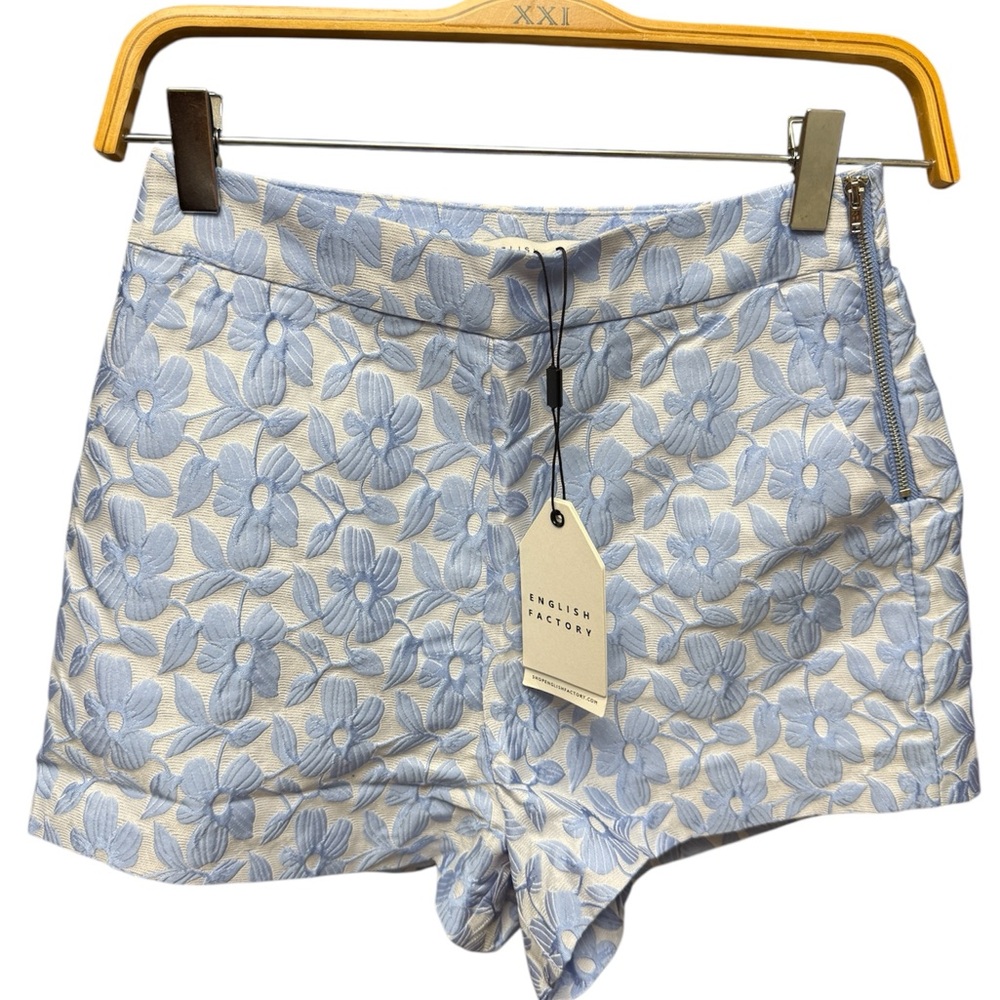 English Factory Blue and White High Waist Floral Shorts